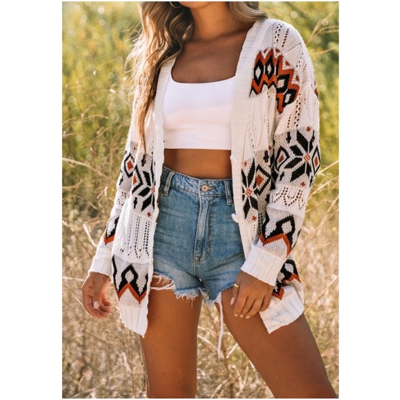 Sweaters - 021 Cozy Tribal Western Open Front Oversized Cardigan
